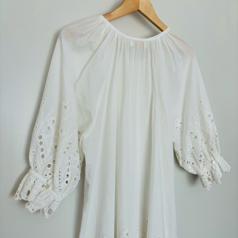 Natalie Martin White Eyelet Embroidered Dress Button Front XS - Picture 8 of 13